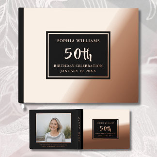 Any Age Birthday Guest Book Photo Elegant Black