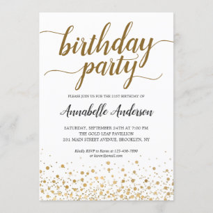 Any Age Birthday Modern Gold Confetti Dots Script Invitation