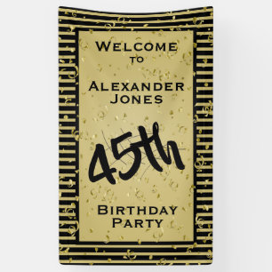 Any Age Birthday Party - Black and Gold Stripes Banner