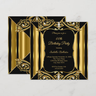 Any Age Birthday Party Black Gold Diamond image 2 Invitation