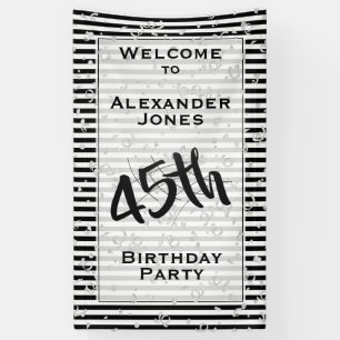 Any Age Birthday Party - Black/White Stripes Banner