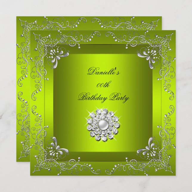 Any Age Birthday Party Chartreuse Yellow Green Invitation (Front/Back)