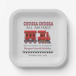 Any Age Birthday Party Cute Red Western Train Paper Plate