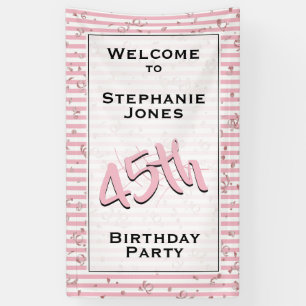 Any Age Birthday Party - Pale Pink/White Stripes Banner