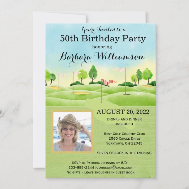 Any Age Birthday Party Photo Golf Party  Invitation (Front)