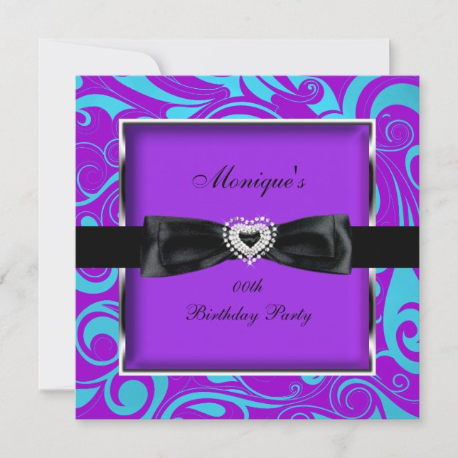 Any Age Birthday Party Purple Teal Modern Swirls Invitation (Front)