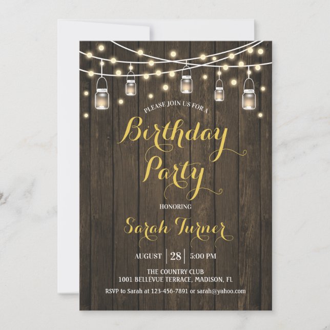 Any Age Birthday Party - Rustic Wood Gold Invitation (Front)