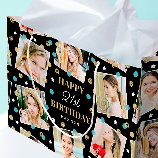Any Age Birthday Photo Collage Pink 21st Large Gift Bag (Creator Uploaded)
