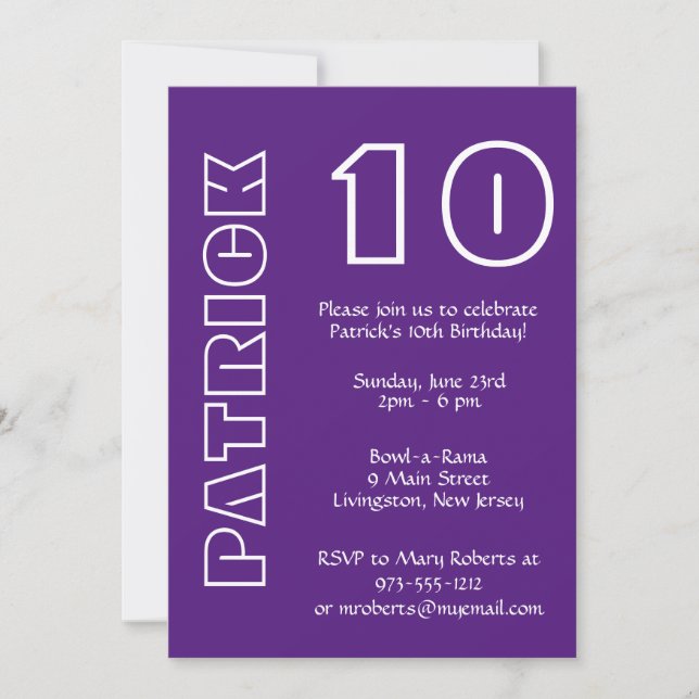 Any Age Birthday Purple and White Invitation (Front)
