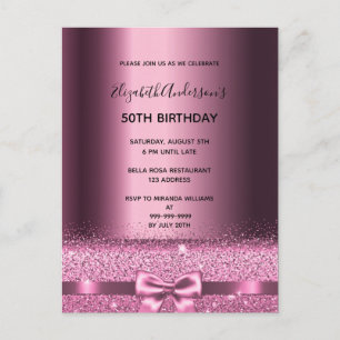 Any age birthday purple burgundy glam invitation postcard