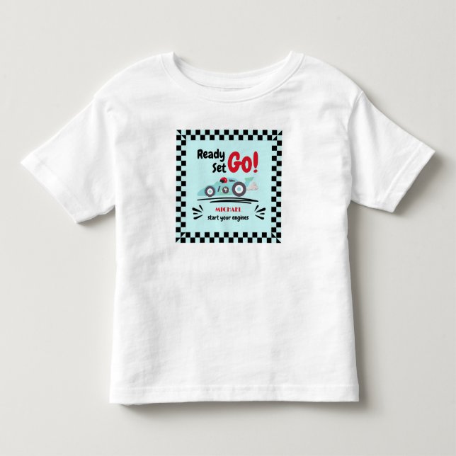 Any Age Birthday Ready Set Go Blue Race Car Toddler T-Shirt (Front)