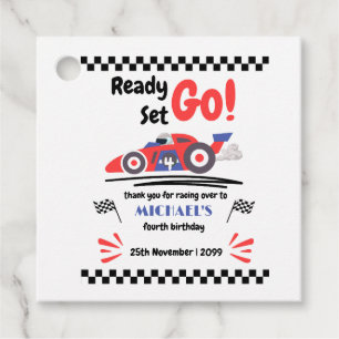 Any Age Birthday Ready Set Go Red Blue Race Car Favour Tags