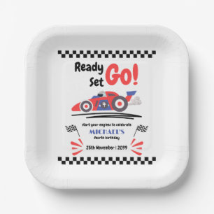 Any Age Birthday Ready Set Go Red Blue Race Car Paper Plate