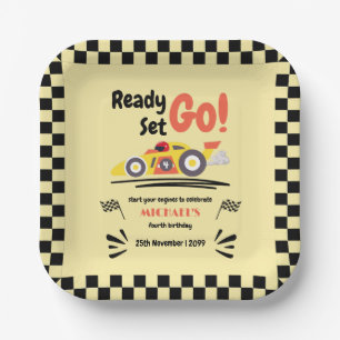 Any Age Birthday Ready Set Go Yellow Race Car Paper Plate