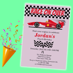 Any Age Birthday Red Formula Car Race on Over  Invitation
