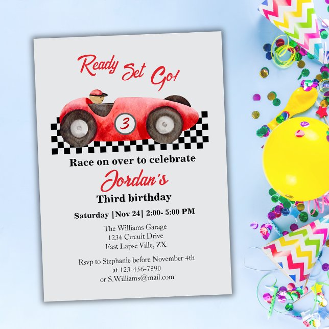 Any Age Birthday Red Race Car Ready Set Go  Invitation (Creator Uploaded)
