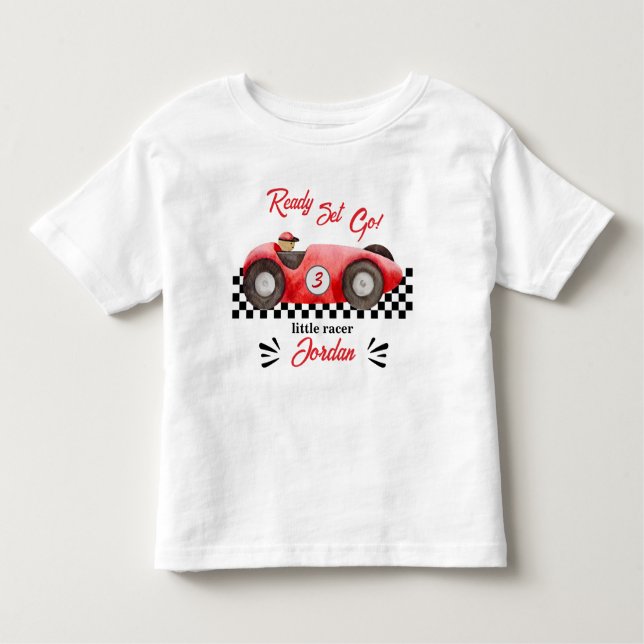 Any Age Birthday Red Race Car Ready Set Go  Toddler T-Shirt (Front)