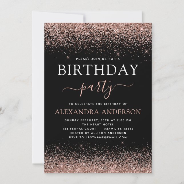 Any Age Birthday Rose Gold Pink Sparkle Glitter Invitation (Front)