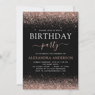 Any Age Birthday Rose Gold Pink Sparkle Glitter Invitation