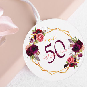 Any age birthday Thank You burgundy florals white Favour Tags