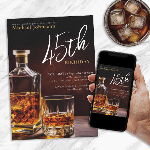 Any Age Birthday Whiskey Black Gold Classy Elegant Invitation