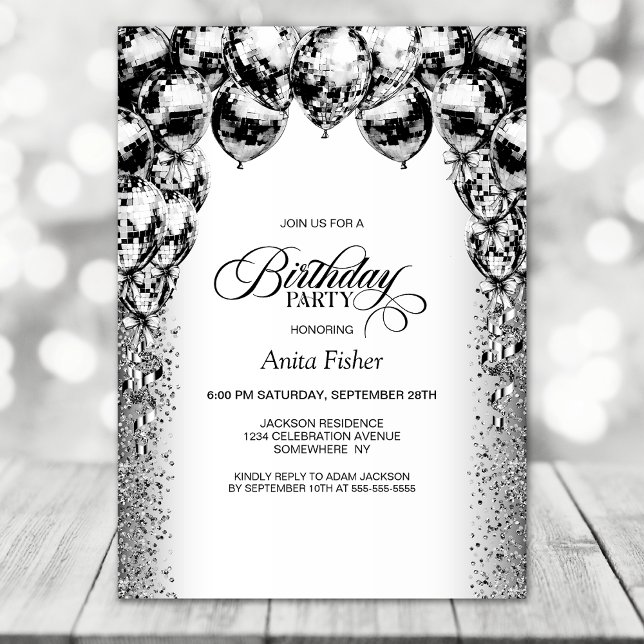 Any Age Black and White Balloons Birthday Party Invitation (Creator Uploaded)
