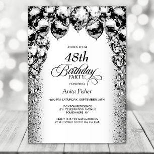 Any Age Black and White Balloons Birthday Party Invitation