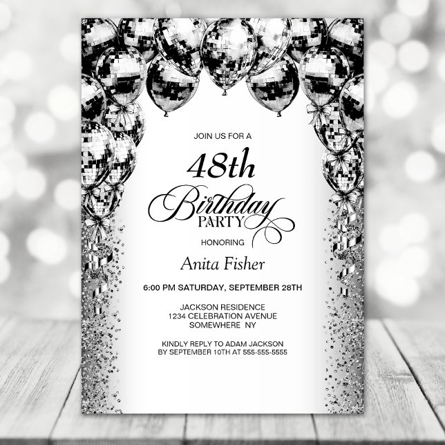 Any Age Black and White Balloons Birthday Party Invitation (Creator Uploaded)