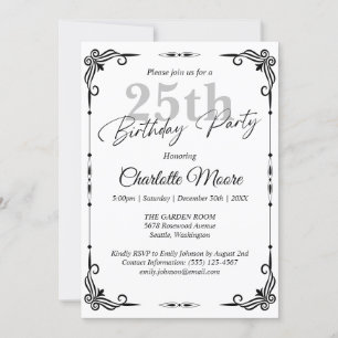 Any Age Black and White Birthday Modern Invitation