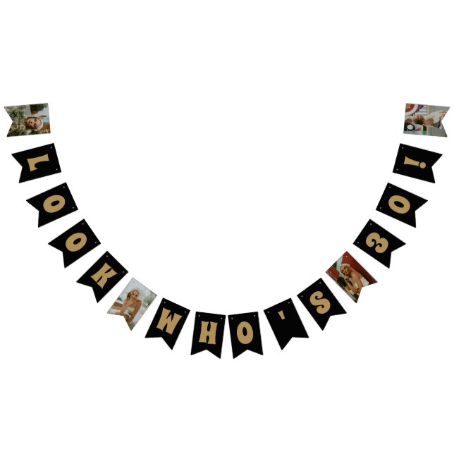 ANY AGE Black Gold Custom Photo Birthday Bunting (All)