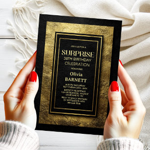 Any Age Black Gold Surprise Birthday Party Invitation