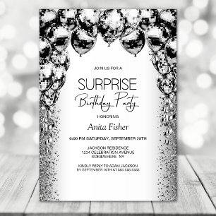  Any Age Black White Balloons Surprise Birthday Invitation