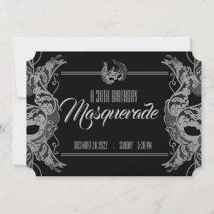 ANY AGE black & white BIRTHDAY MASQUERADE ticket Invitation