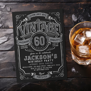 Any Age Black White Vintage Birthday Invitation