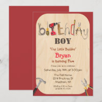 ANY AGE - Boy Builder Tool Birthday Invitation