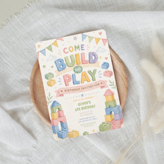 Any age, Building blocks kids birthday Invitation