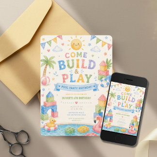 Any age, Building blocks kids birthday Invitation