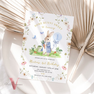 ANY AGE Bunny Blue Watercolor Wildflower Birthday Invitation