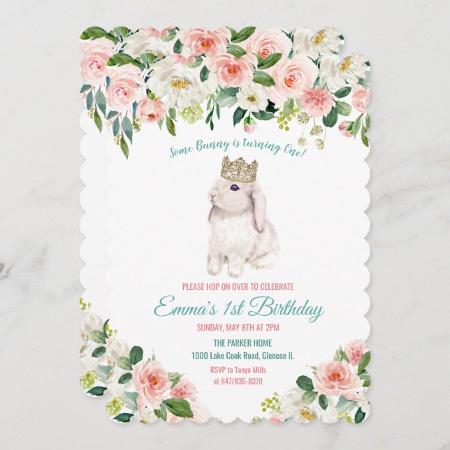 ANY AGE - Bunny Watercolor Birthday Invitation (Front/Back)