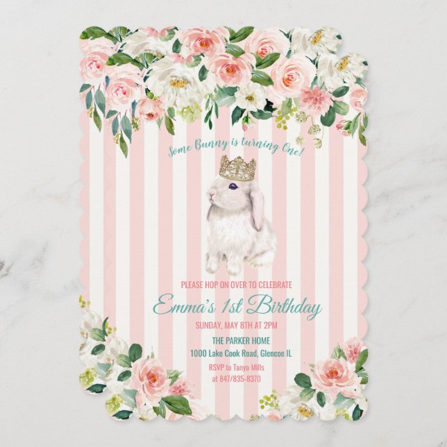 ANY AGE - Bunny Watercolor Birthday Invitation (Front/Back)