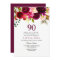 Any Age Burgundy Floral 90th Birthday Party Invite
