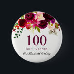 Any Age Burgundy Floral Boho 100th Birthday Party 6 Cm Round Badge<br><div class="desc">Burgundy Red Floral Boho 100th Birthday Party Button

See matching items in Niche and Nest Store below</div>