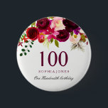 Any Age Burgundy Floral Boho 100th Birthday Party 6 Cm Round Badge<br><div class="desc">Burgundy Red Floral Boho 100th Birthday Party Button

See matching items in Niche and Nest Store below</div>