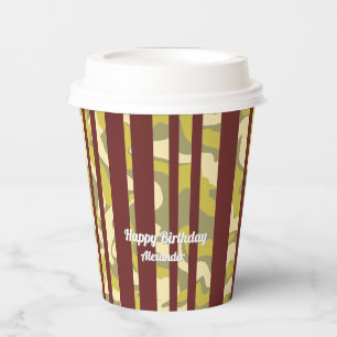 Any Age Camouflage Stripe Birthday Paper Cups