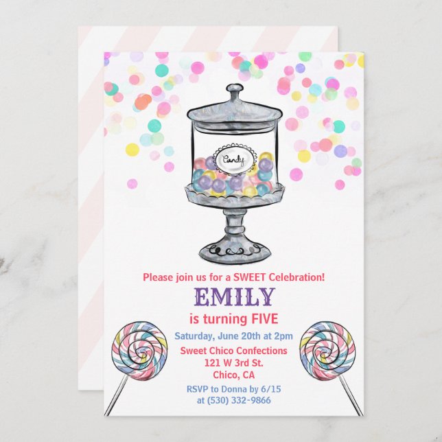 ANY AGE - Candy Jar Sweet Birthday Invitation (Front/Back)