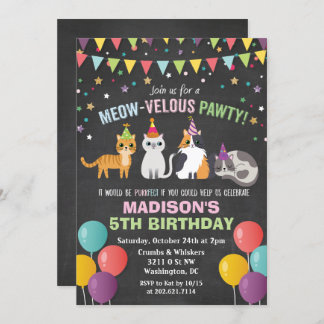 ANY AGE - Cat Kitten Birthday Chalk Invitation