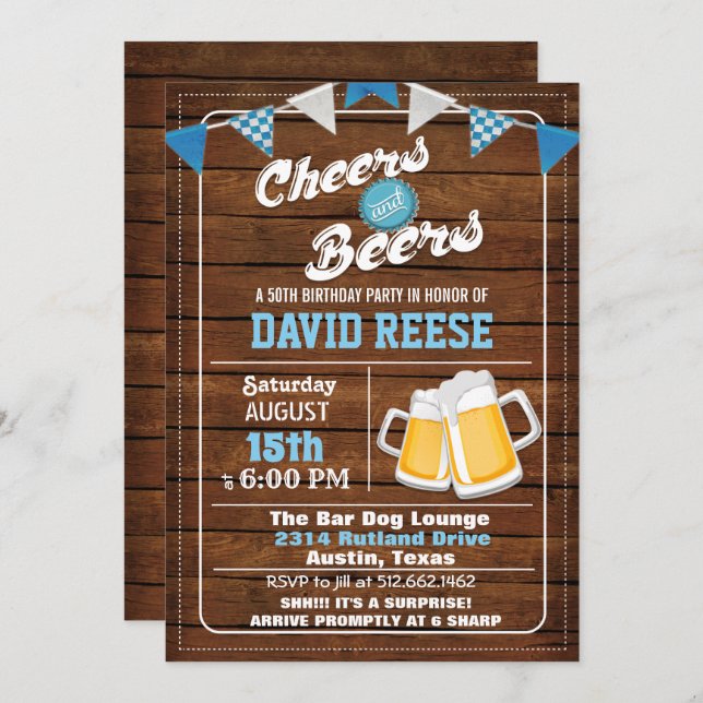 ANY AGE - Cheers and Beers Birthday Invitation (Front/Back)