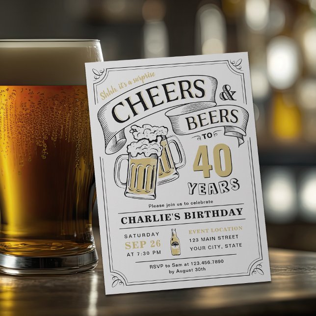 Any Age Cheers And Beers Surprise Birthday Invitation (Any Age Cheers And Beers Surprise Birthday Invitation)