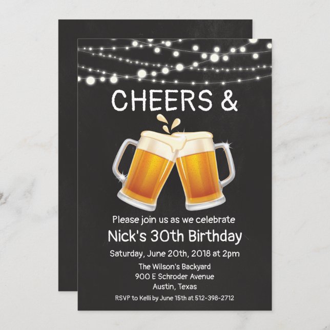 ANY AGE - Cheers & Beers Birthday Invitation (Front/Back)