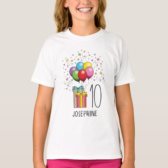 Any Age Colourful Birthday Balloons And Presents T-Shirt (Front)